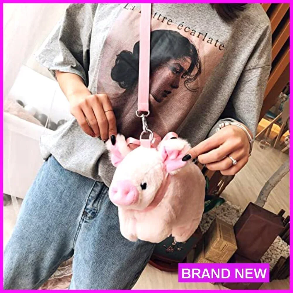 Plush Pig Crossbody Bag Kawaii Satchel Adjustable Strap Kids Gift